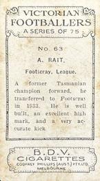 1933 Godfrey Phillips Victorian Footballers (A Series of 75) #63 Alan Rait Back